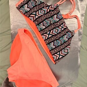 Wonder Nation Geometric Bikini Set - Coral and Black